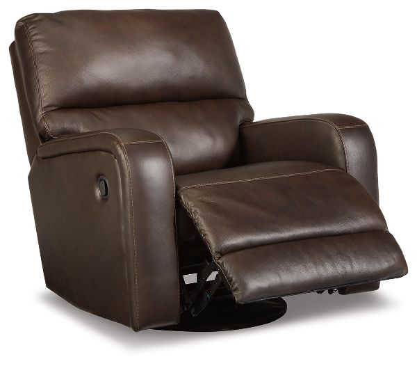  Emberla Leather Swivel Glider Recliner, Coffee 