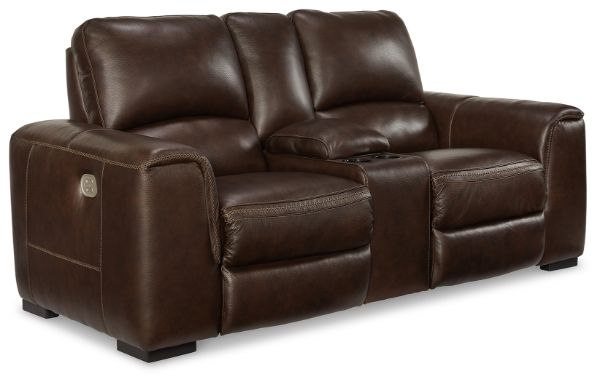 Alessandro Leather Power Reclining Loveseat Walnut 