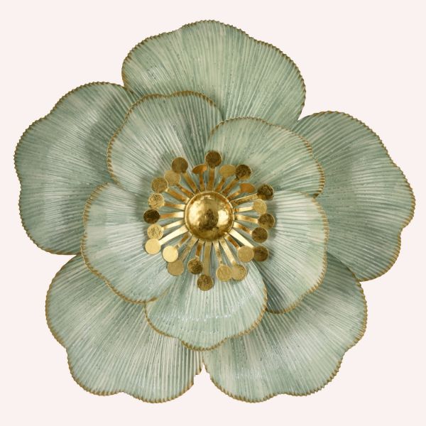 Metal Decor Flower Green Gold 