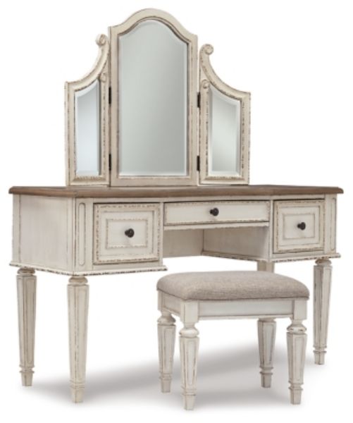Realyn Vanity and Mirror with Stool 