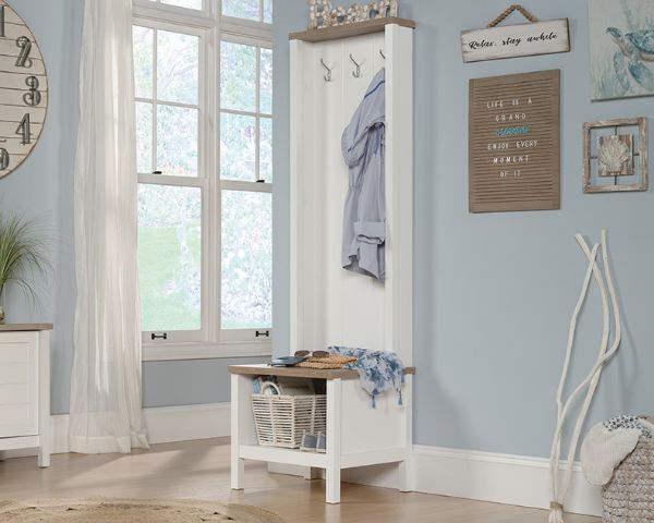  Cottage Road Hall Tree with Bench, Soft White 