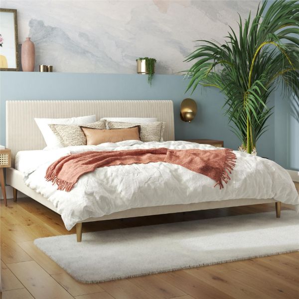  Daphne King Upholstered Bed, Ivory Velvet 