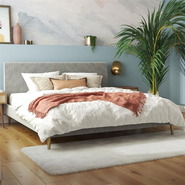  Daphne King Upholstered Bed, Light Gray 