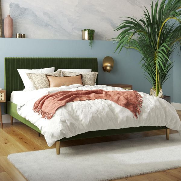  Daphne Full Upholstered Bed, Olive Green Velvet 