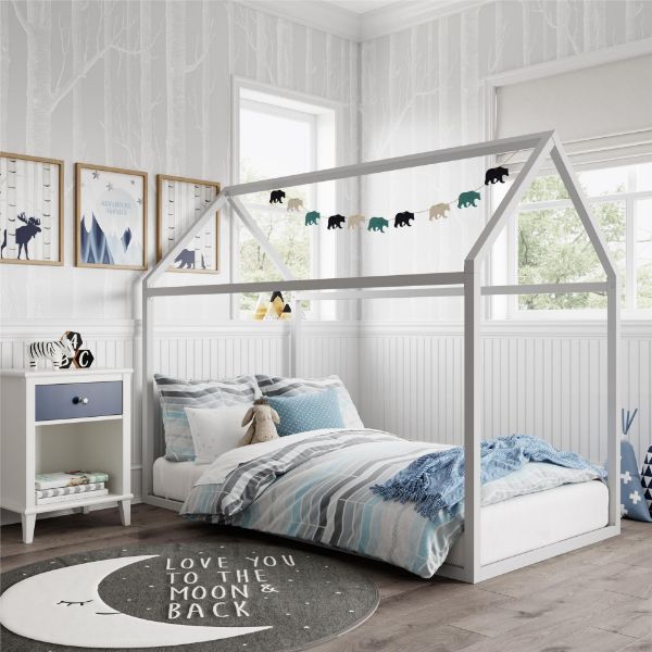 Skyler Montessori House Twin Bed, Dove Gray 1 Skyler Montessori House Twin Bed, Dove Gray