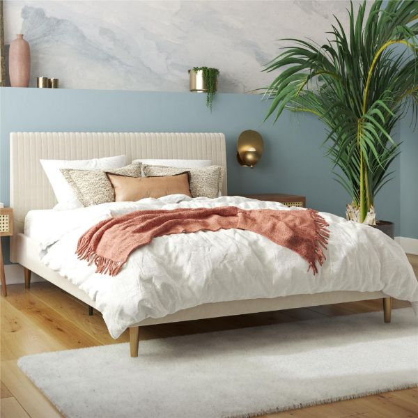 Daphne Full Upholstered Bed, Full, Ivory Velvet 
