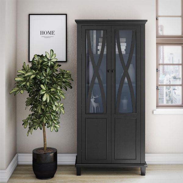  Ellington Tall Cabinet with Glass Doors, Black 