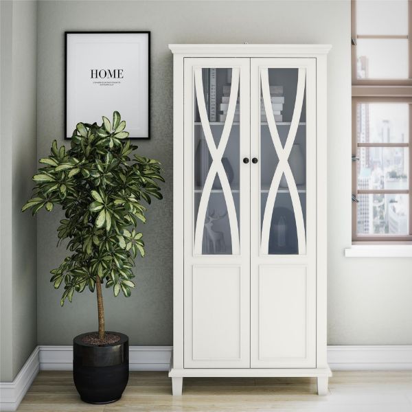  Ellington Tall Cabinet with Glass Doors, White 