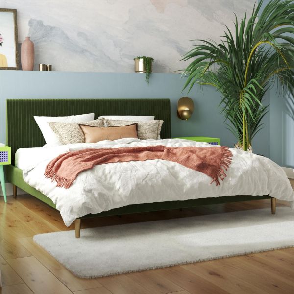  Daphne King Upholstered Bed, Olive Green 
