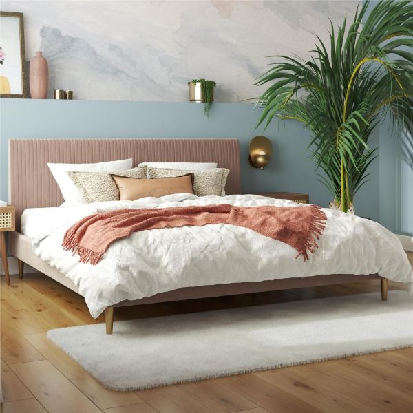  Daphne King Upholstered Bed, Blush Velvet 