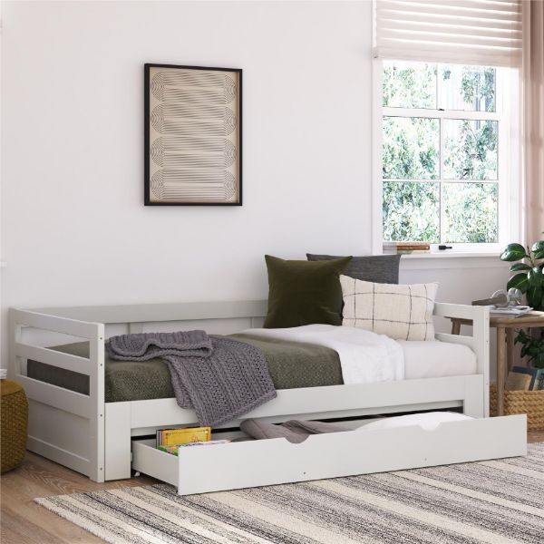  Rhodes Twin Daybed with Storage Drawer, White 