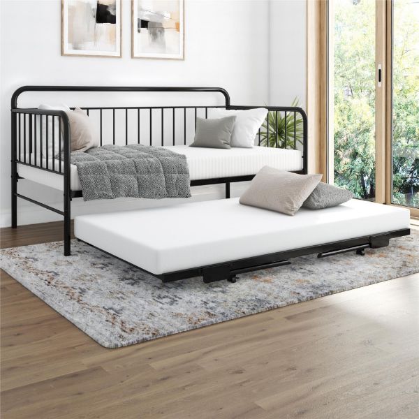  Oddny Twin Daybed with Pop-Up Trundle, Black 