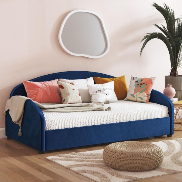  Moon Twin Upholstered Daybed, Blue Velvet 