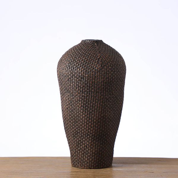 Dark Brown Textured Shaped Vase Large 