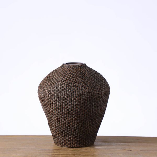 Dark Brown Textured Shaped Vase Md 