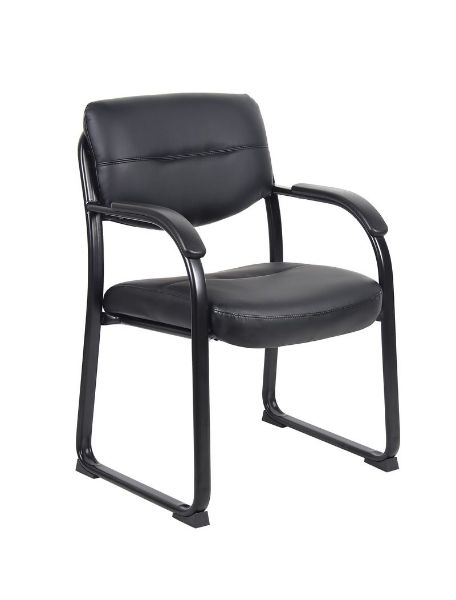 Boss Leather Sled Base Side Chair W/ Arms 