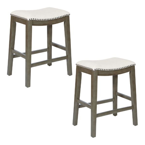  Antique 24" Saddle Stool 2-Pack, White 