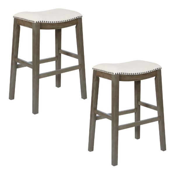  Antique 30" Saddle Stool 2-Pack, Gray and White 