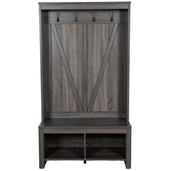 Gray Oak Hall Tree with Dual Storage Shelves 