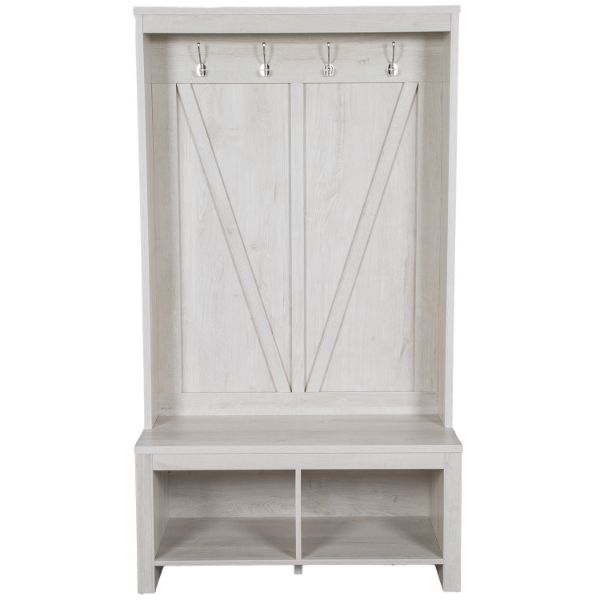 White Oak Hall Tree with Dual Storage Shelves 