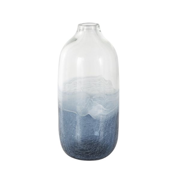 Tall Glass Vase Clear Gray Blue 