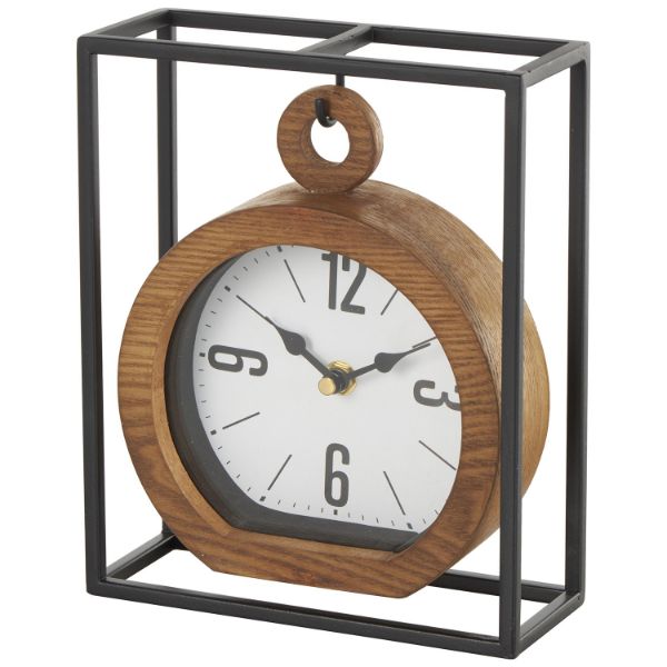 Metal Table Clock Round In Rectangle 