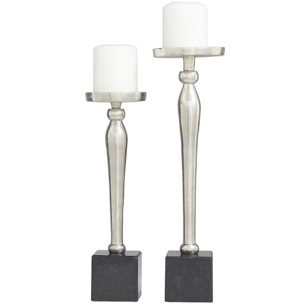 Aluminum Candle Holder Set Of Two Silver 