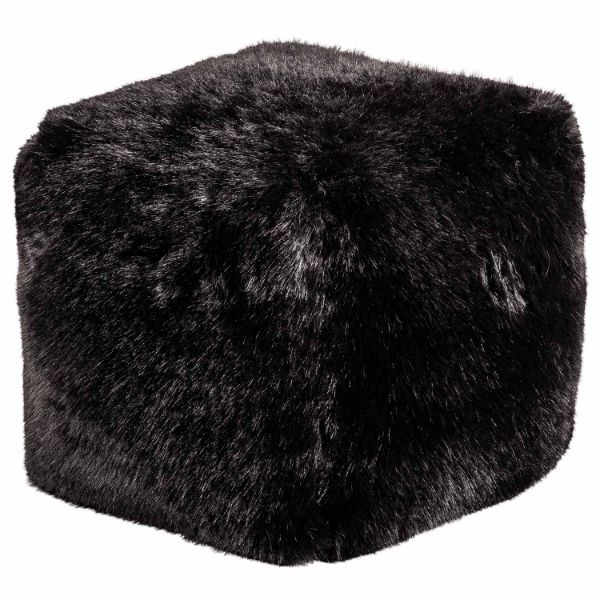 Black Longhair Fox Pouf 