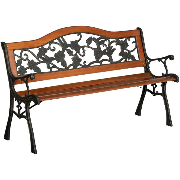Wood and Metal Outdoor Bench 