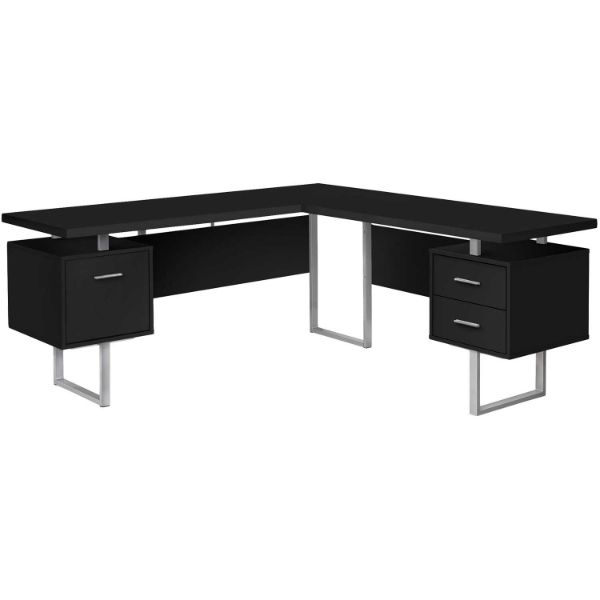 70" Black and Silver 3-drawer L-shape Computer Des