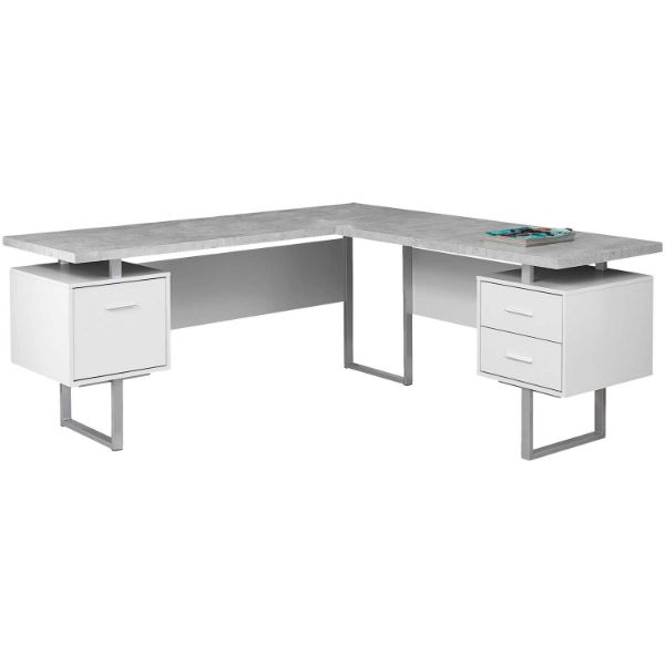 70" Grey and White 3-drawer L-shape Computer Desk