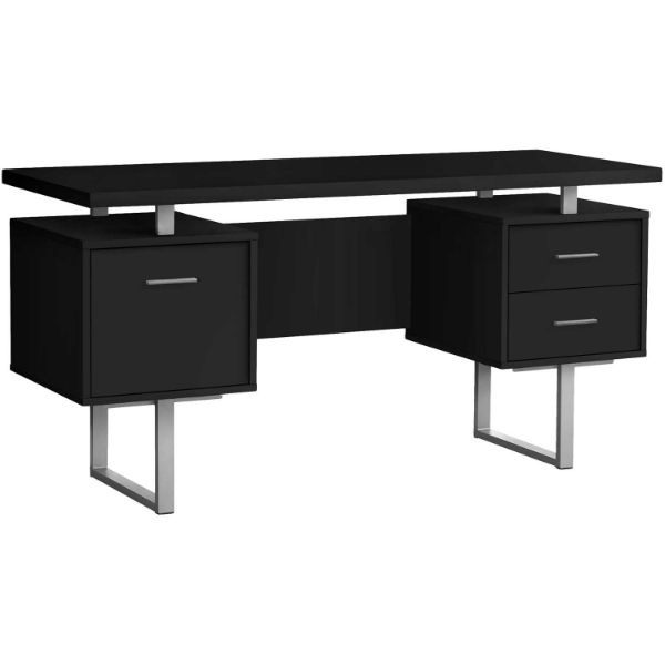 60" Black and Silver 3-drawer Reversible Computer