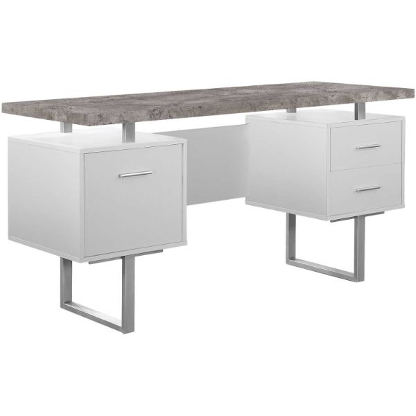 60" Grey and White 3-drawer Reversible Computer De
