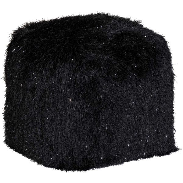 Black Sparkle Shag Pouf 