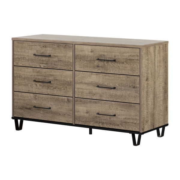  Arlen - 6-Drawer Double Dresser, Weathered Oak 