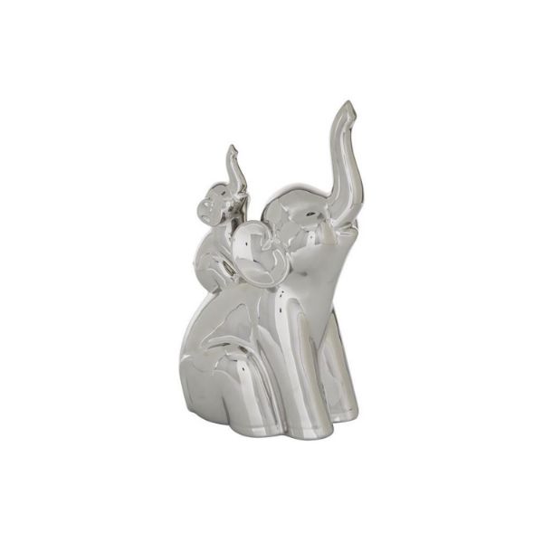 Silver Ceramic Momma/Baby Elephant 