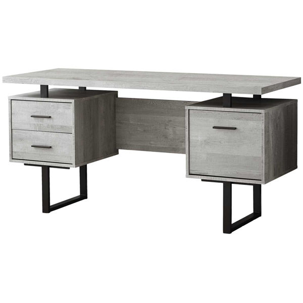 60" Gray 3-drawer Reversible Computer Desk