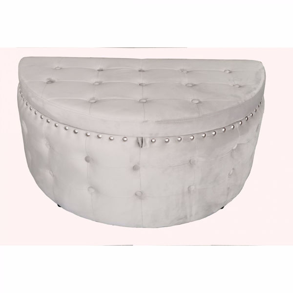 Silver Grey Half Moon Storage Ottoman 