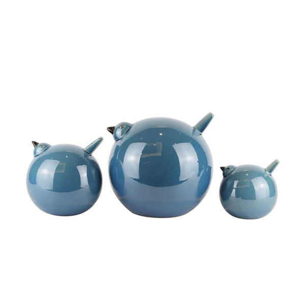 Set of 3 Teal Ceramic Birds 