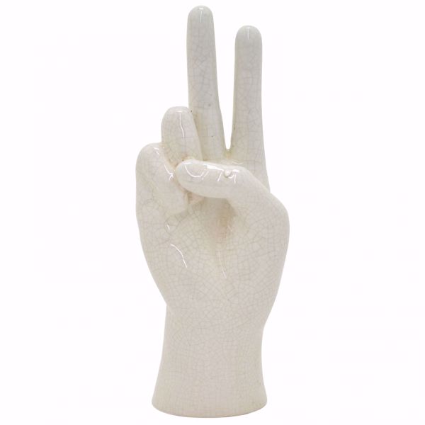 White Peace Sign Hand Figurine 