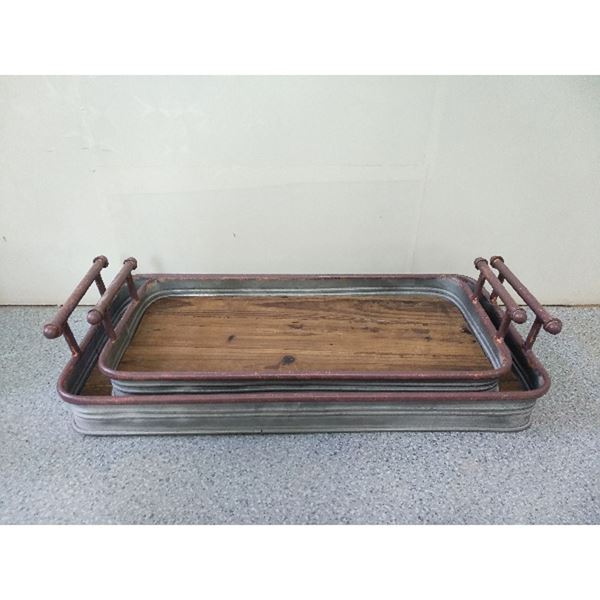 Set 2 Wood Metal Trays 