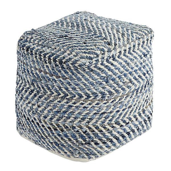  Chevron Pouf, Blue 